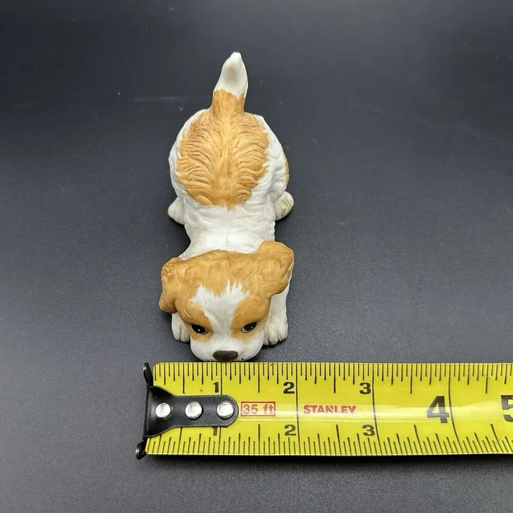 Vintage Homco #1407 Puppy Dog Bisque Porcelain Buff White Cocker Spaniel 3.5”